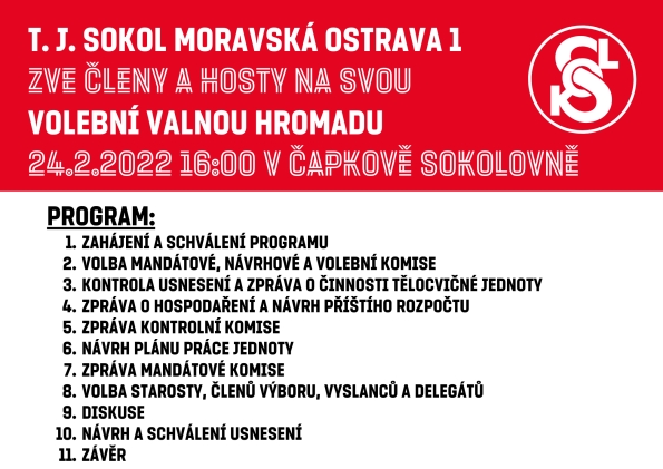 Pozvánka na valnou hromadu Sokol Moravská Ostrava 1